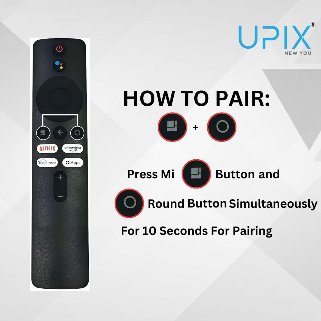 Upix Compatible Xiaomi Mi Smart TV Remote No. 874, with Voice, Pairing is Required