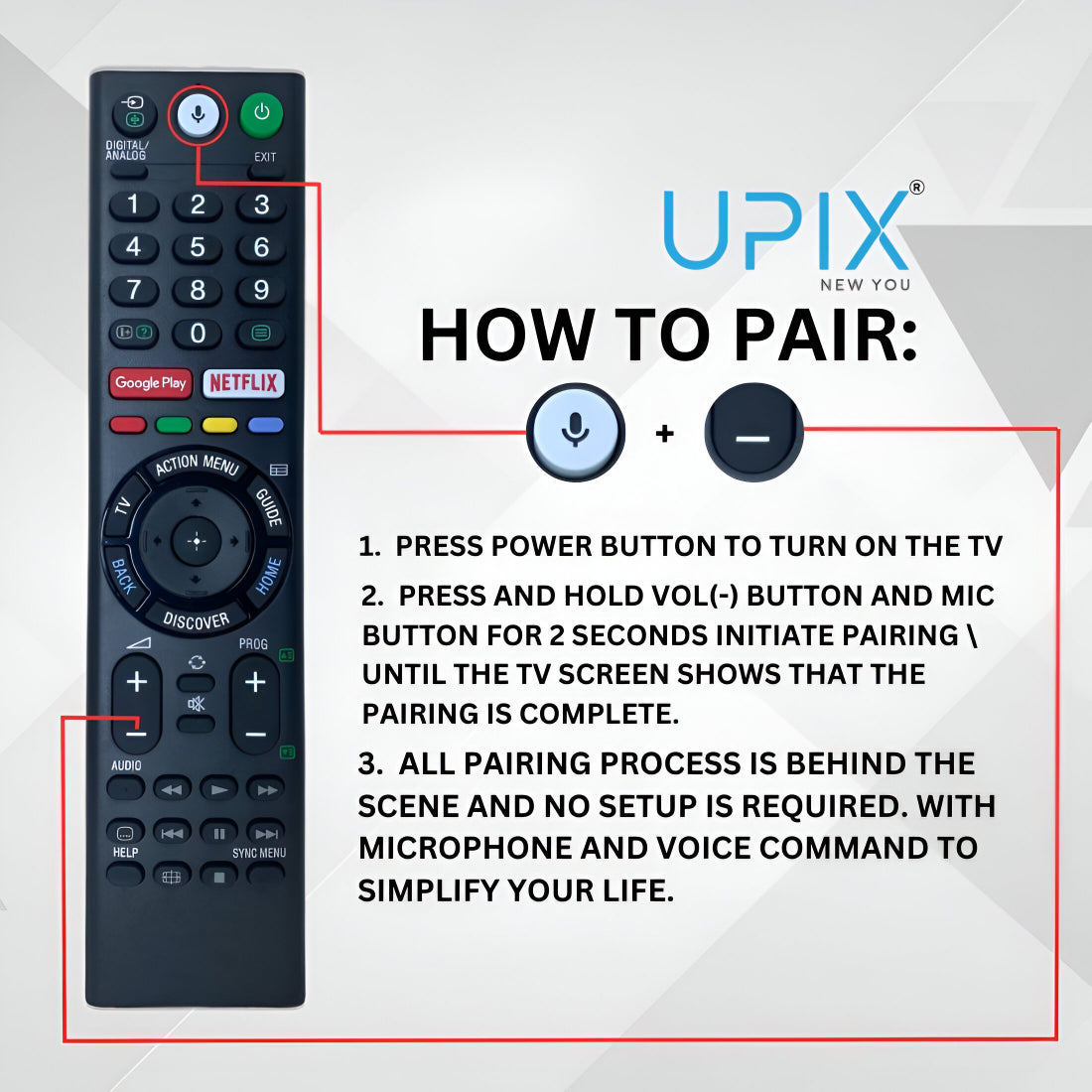Upix Compatible Sony Smart TV Remote No. 1136, with Voice, Pairing is Required
