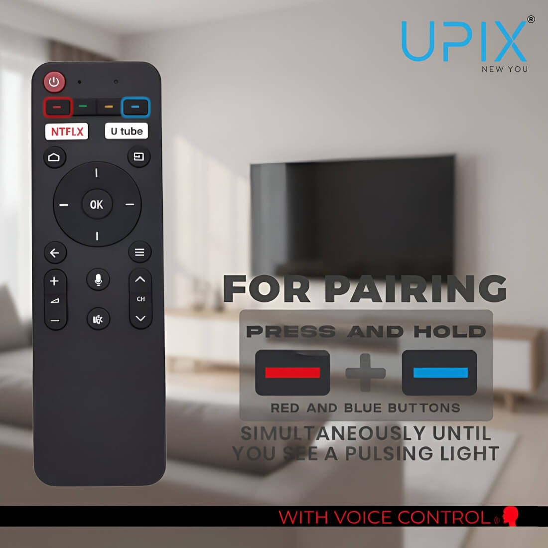 Upix Compatible Haier Smart TV Remote No. 1168 | with Voice | Pairing is Required