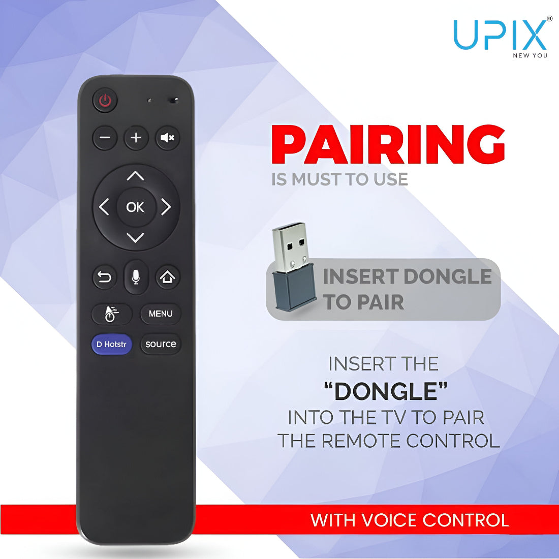 Upix Compatible Elista Smart TV Remote No. 1182, with Voice, Pairing is Required