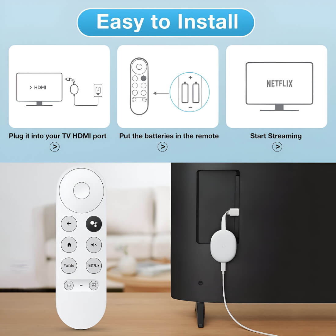 Upix Compatible for Google Chromecast Smart TV Remote No. 1273 | with Voice | Pairing is Required