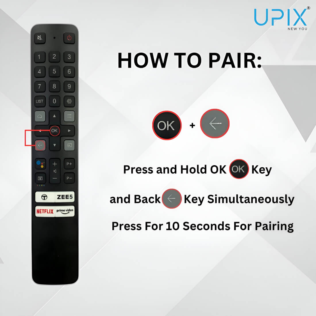 Upix Compatible for TCL Smart TV Remote No. 1296 | with Voice | Pairing is Required