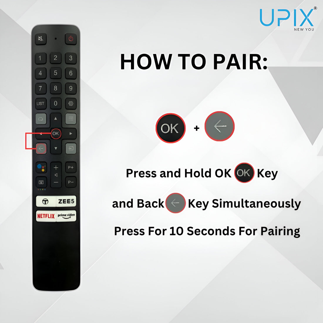 Upix Compatible TCL Smart TV Remote No. 1296, with Voice, Pairing is Required