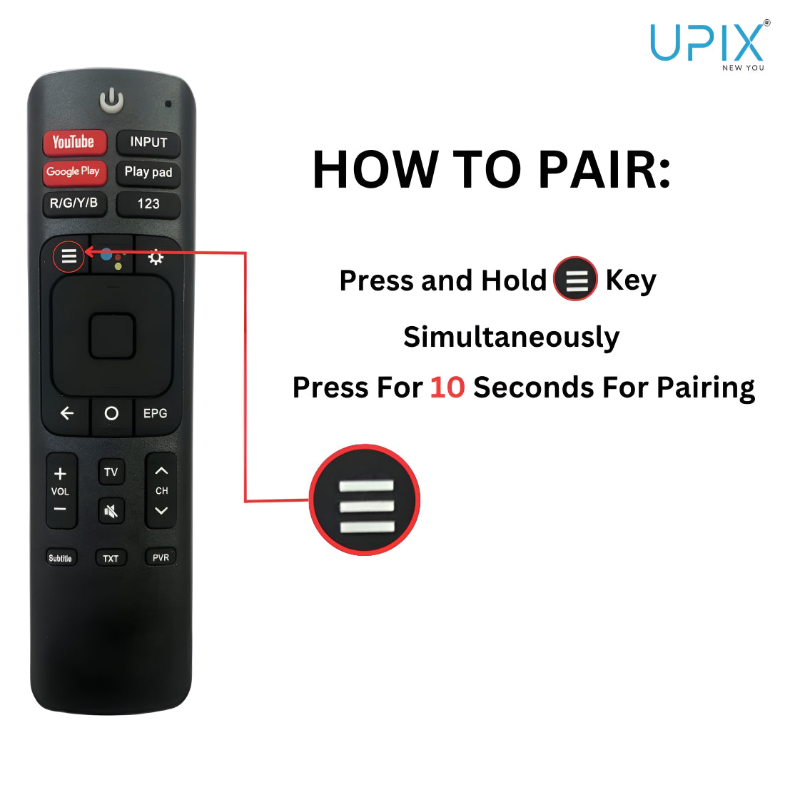 Upix Compatible Vu Smart TV Remote No. 1307, with Voice, Pairing is Required