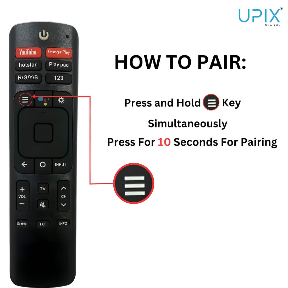 Upix Compatible for Vu Smart TV Remote No. 1308 | with Voice | Pairing is Required