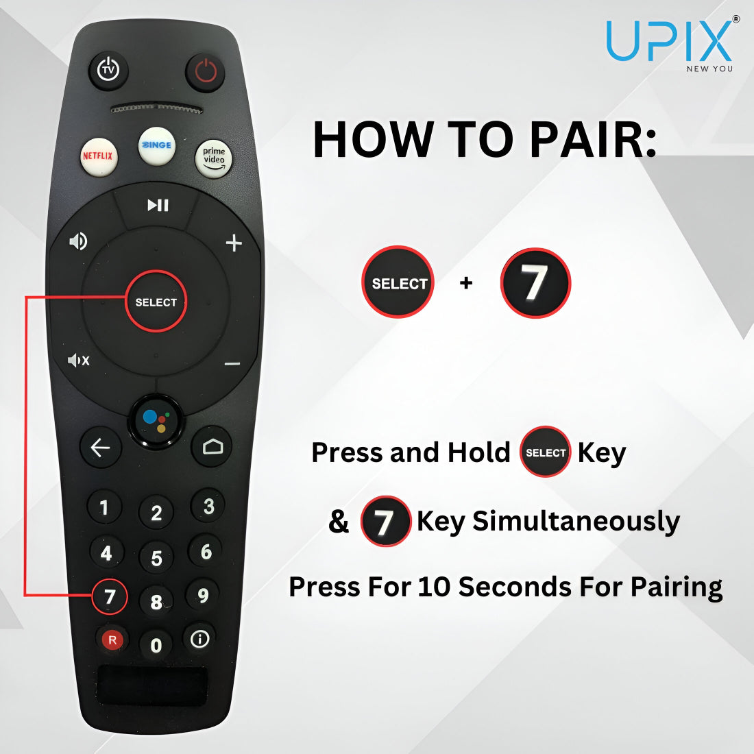 Upix Compatible Tata Play Binge Plus DTH Remote No. 1325, with Voice, Pairing is Required