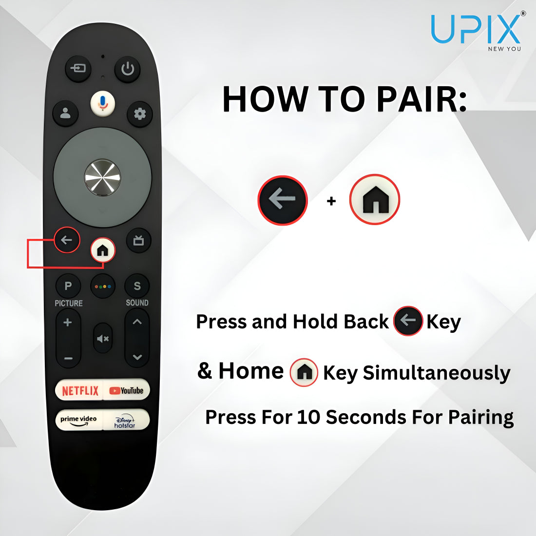 Upix Compatible Vu Smart TV Remote No. 1326, with Voice, Pairing is Required