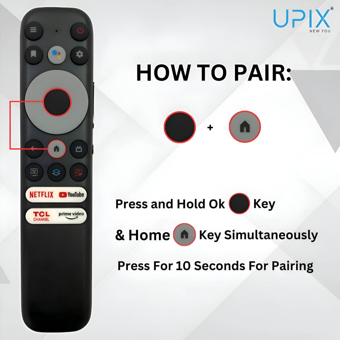 Upix Compatible for TCL Smart TV Remote No. 1327 | with Voice | Pairing is Required