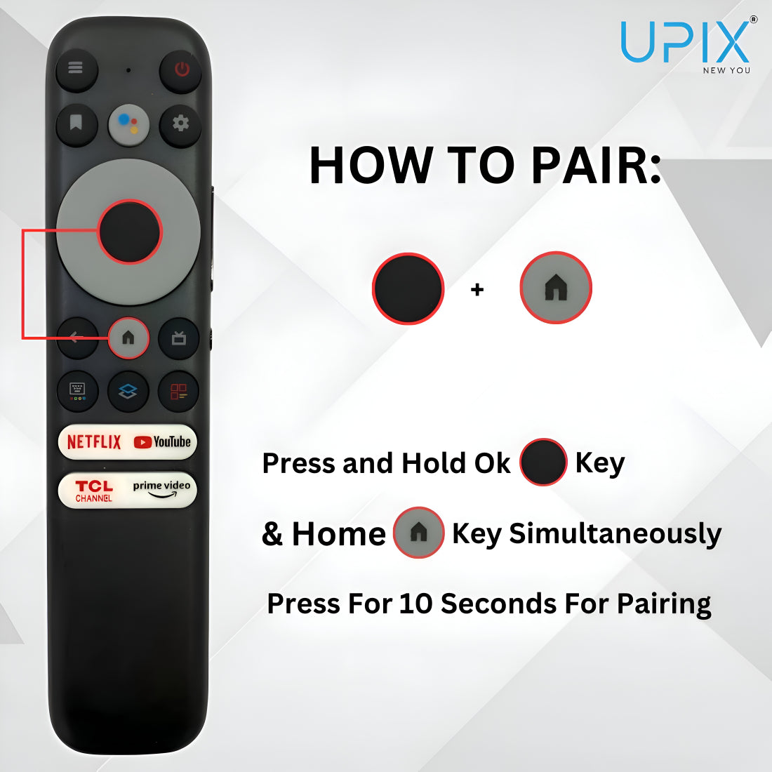 Upix Compatible TCL Smart TV Remote No. 1327, with Voice, Pairing is Required