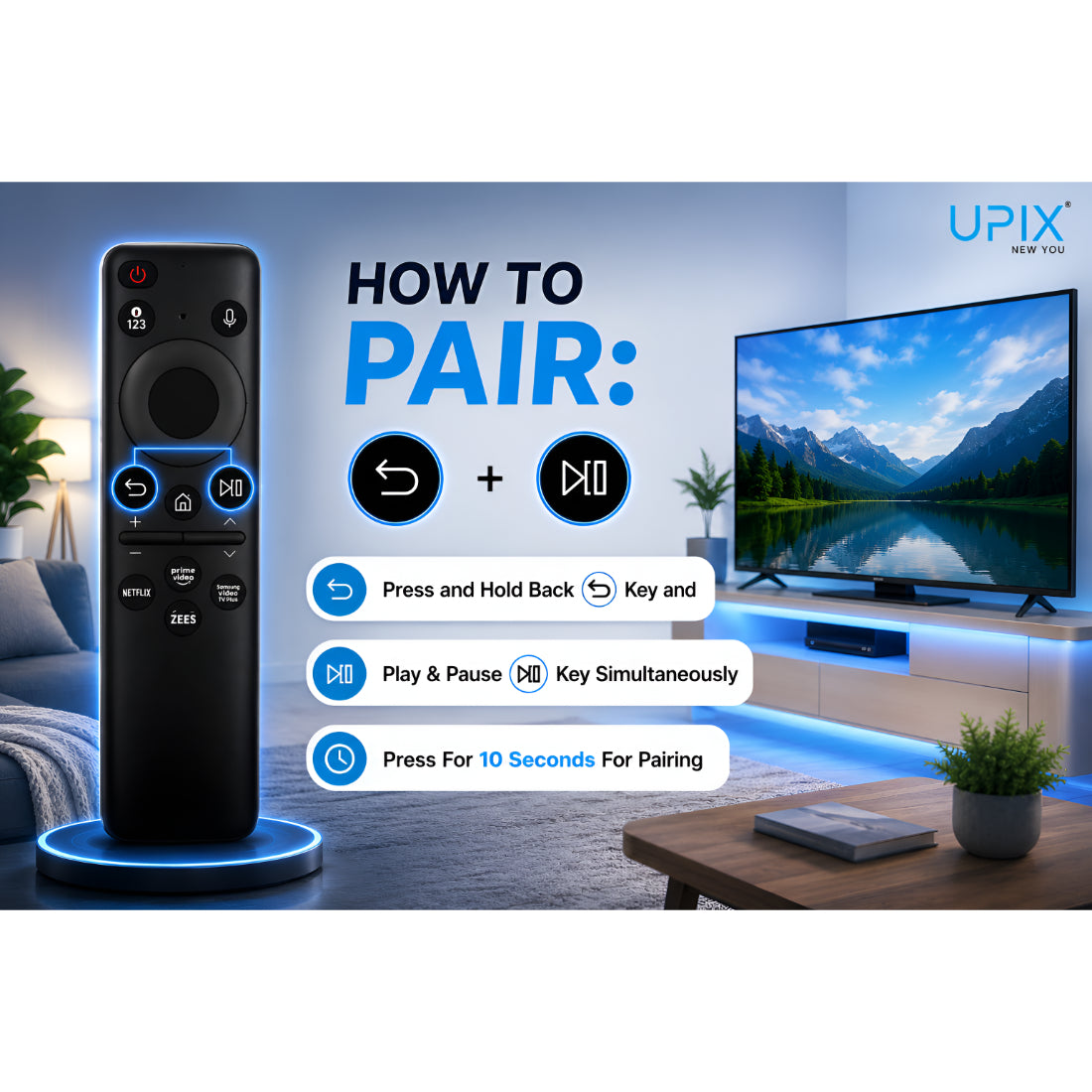 Upix Compatible Samsung Smart TV Remote No. BN59-01432G, with Voice, With Solar Cell Charge, Pairing is Required