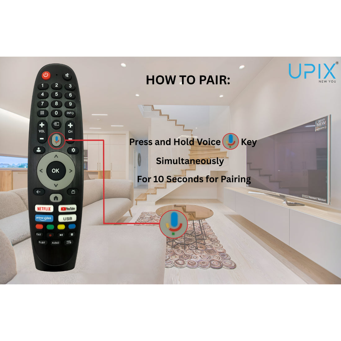 Upix Compatible Impex Smart TV Remote No. 1342, with Voice, Pairing is Required