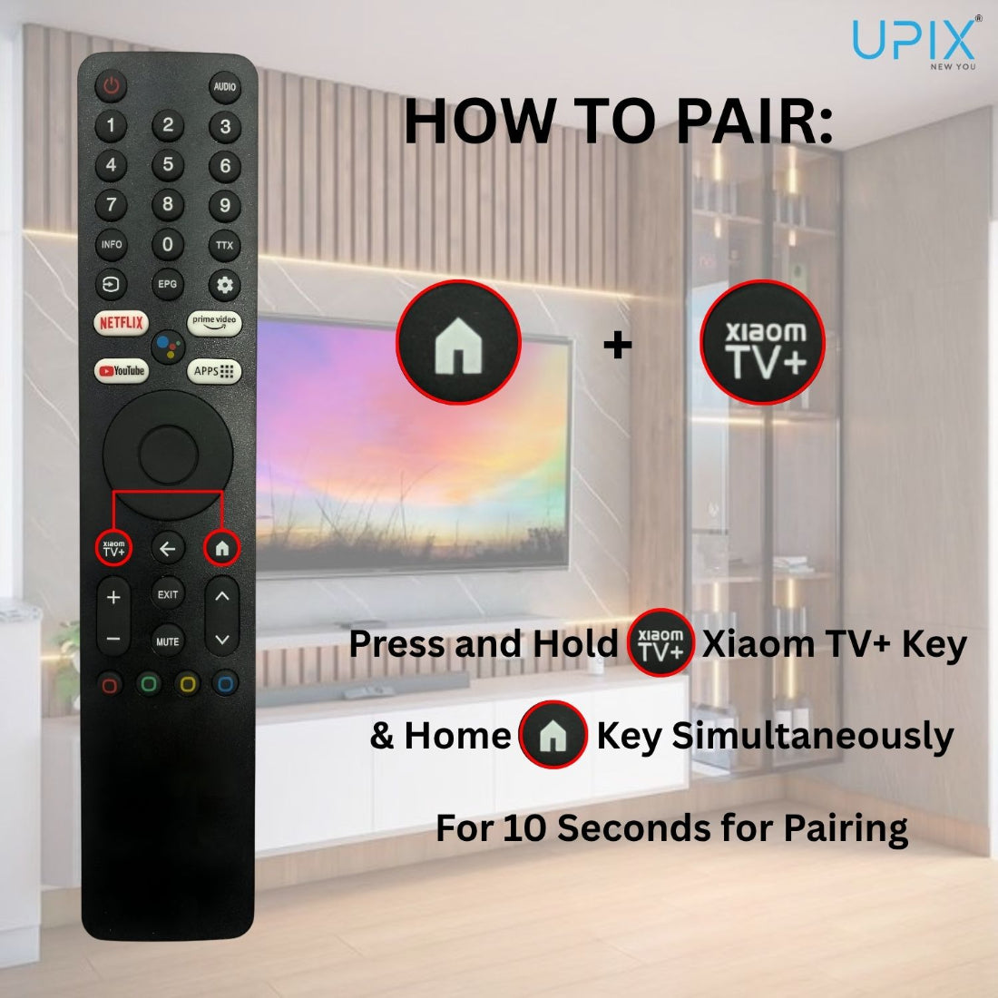 Upix Compatible Xiaomi Mi Smart TV Remote No. 1352, with Voice, Pairing is Required