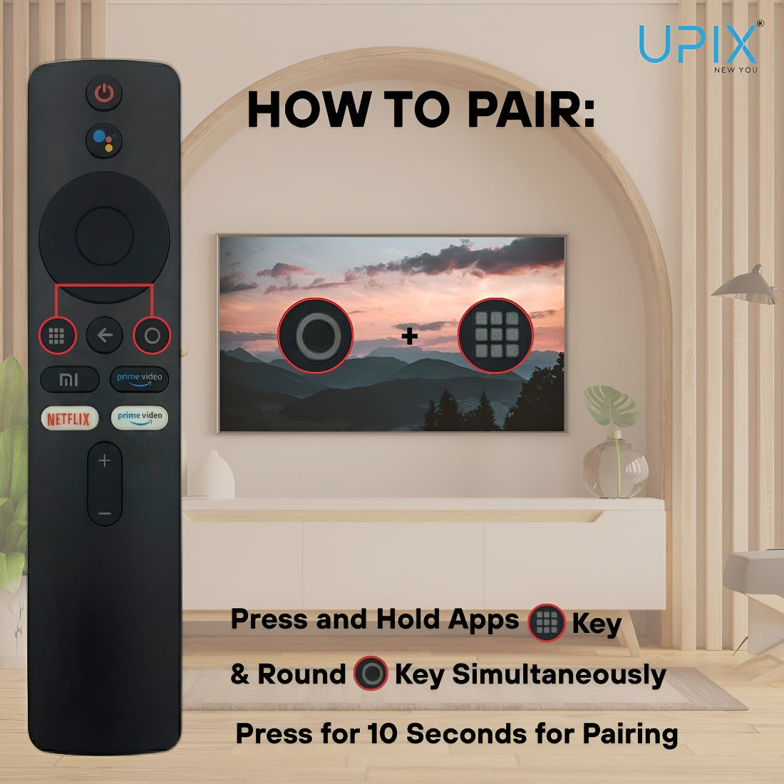 Upix Compatible Xiaomi/Mi/Redmi Smart TV Remote BT-MI02 No. 1374, with Voice, Pairing is Required