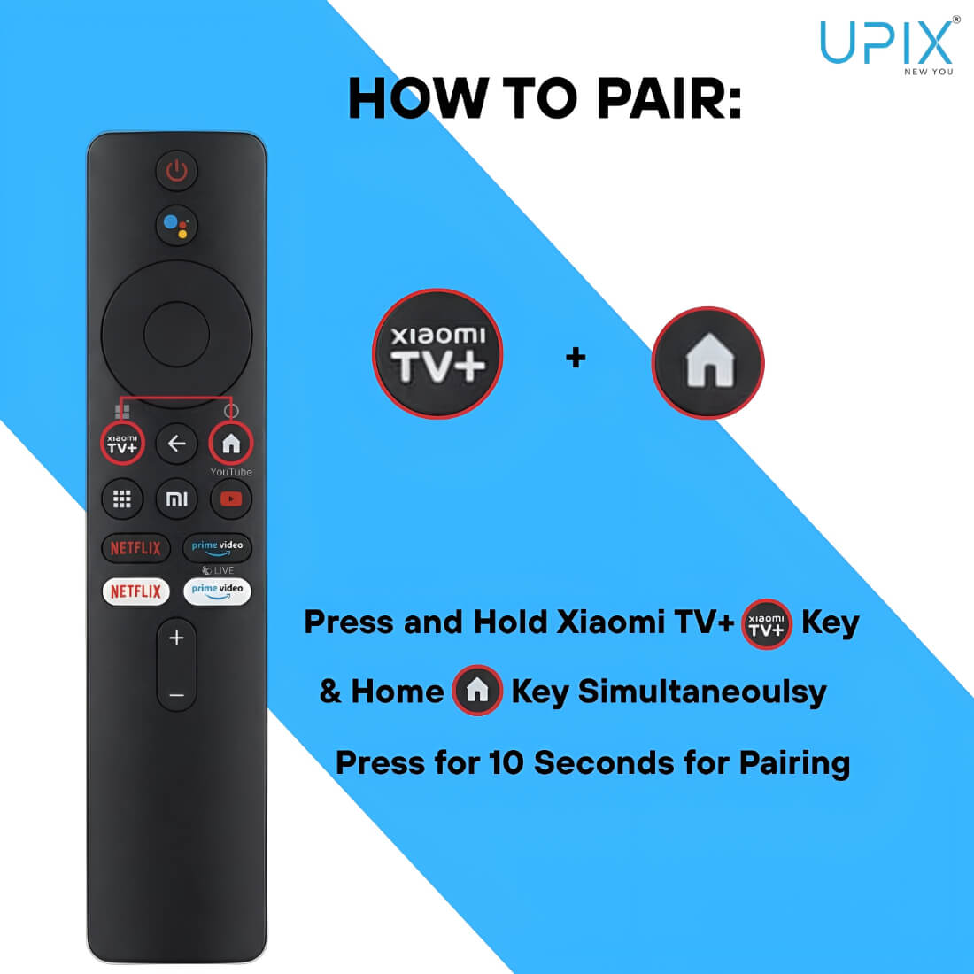 Upix Compatible for Xiaomi/Mi/Redmi Smart TV Remote BT-MI05 No. 1375 | with Voice | Pairing is Required