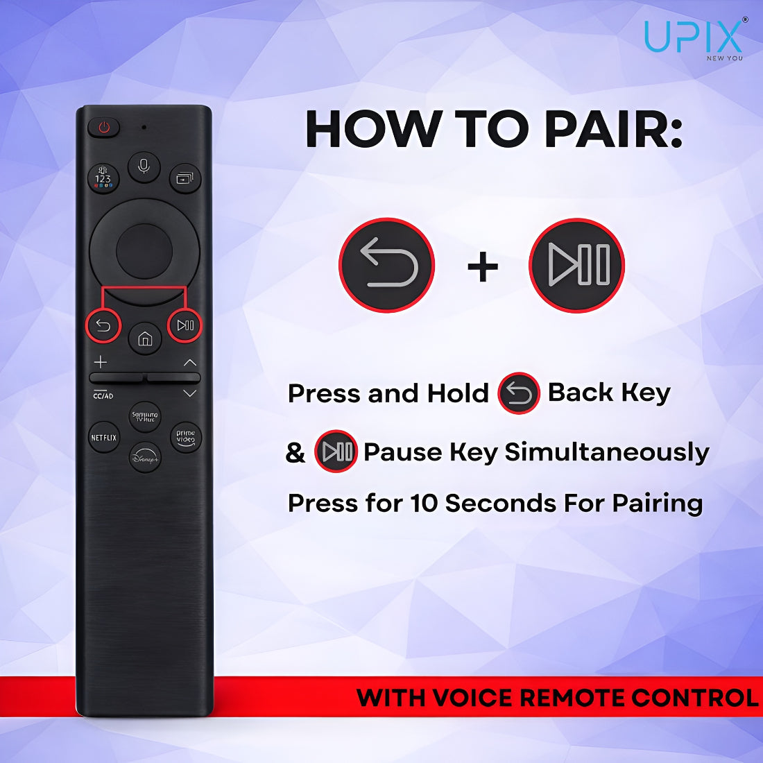 Upix Compatible Samsung Smart TV Remote No. BN59-01385A/B, with Voice, with Solar Cell Charge