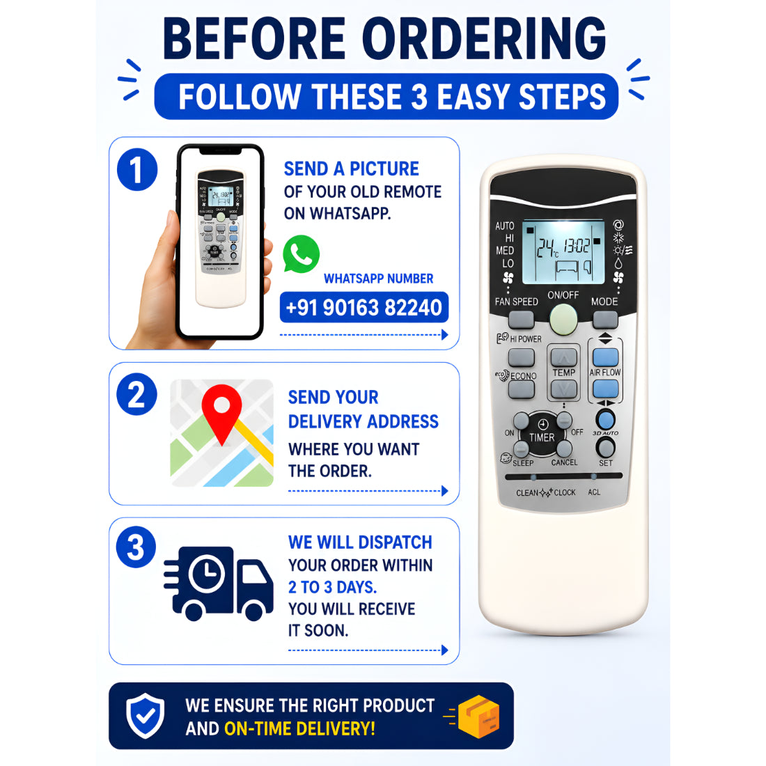 Upix Compatible Mitsubishi AC Remote No. 25B (with Backlight)