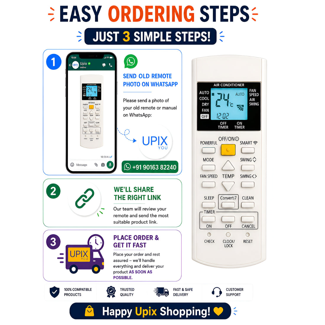 Upix Compatible Panasonic AC Remote No. 318 | with Backlight