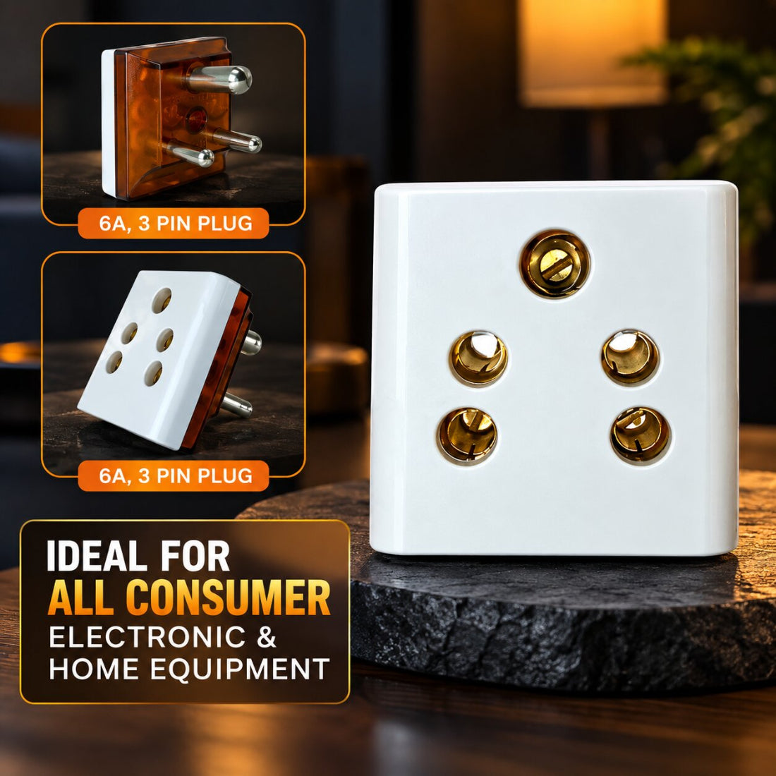 Upix 3 Pin Multi Plug Socket, (Type-D) Multiple Plug Socket, 2 in 1 Plug Extension Socket
