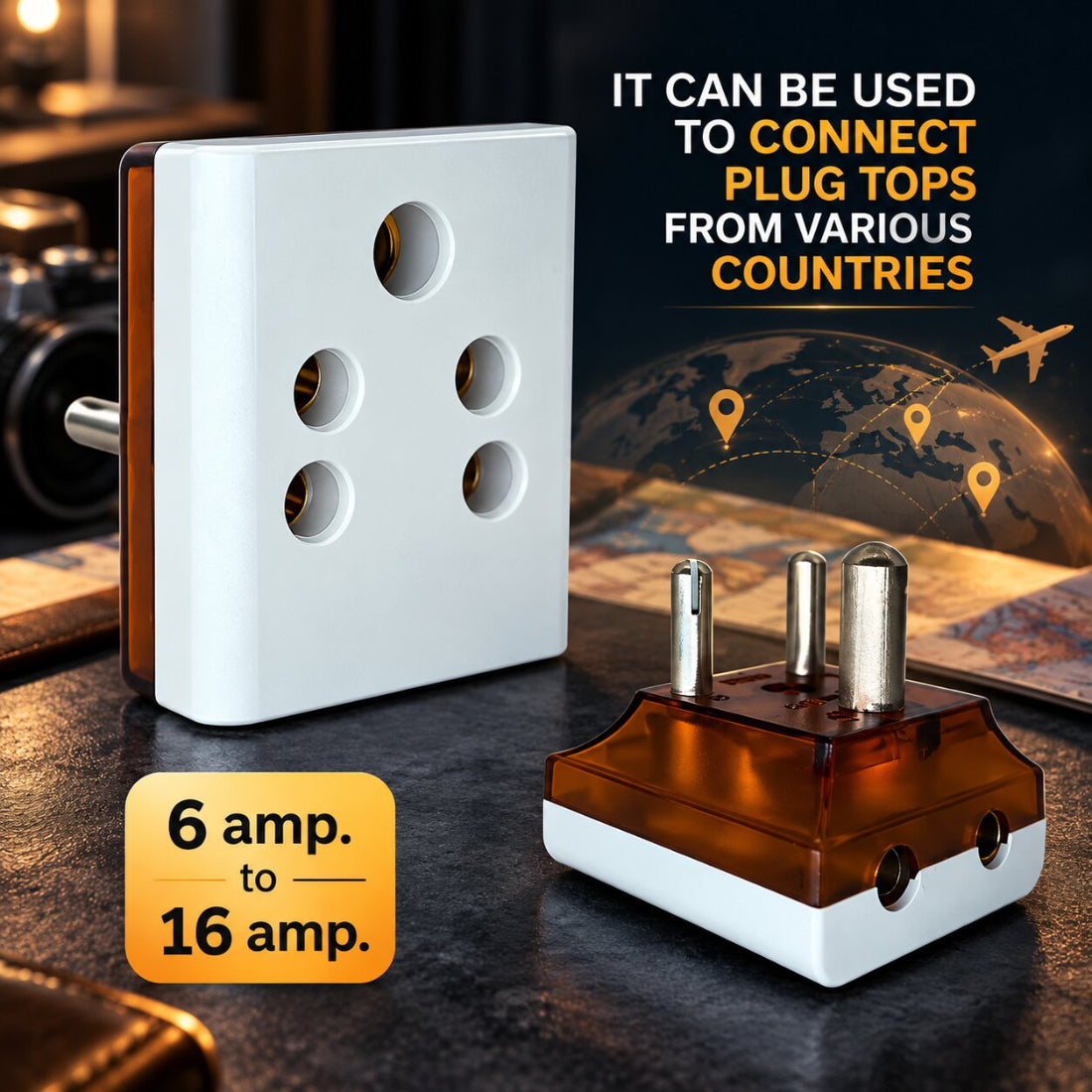 Upix 3 Pin Multi Plug Socket, (Type-D) Multiple Plug Socket, 2 in 1 Plug Extension Socket