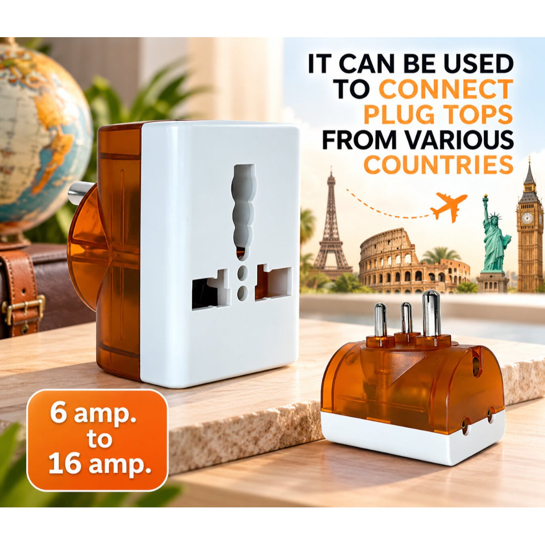 Upix 3 Pin Travel Universal Multi Plug, Worldwide Electric Adaptor, for 2 Pin 3 Pin Socket Connector