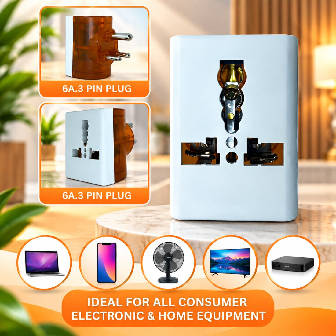 Upix 3 Pin Travel Universal Multi Plug, Worldwide Electric Adaptor, for 2 Pin 3 Pin Socket Connector