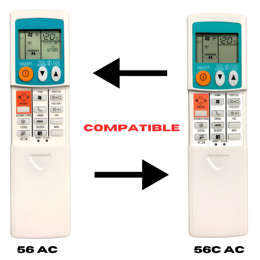 Upix Compatible Azure AC Remote No. 56 (No Backlight)