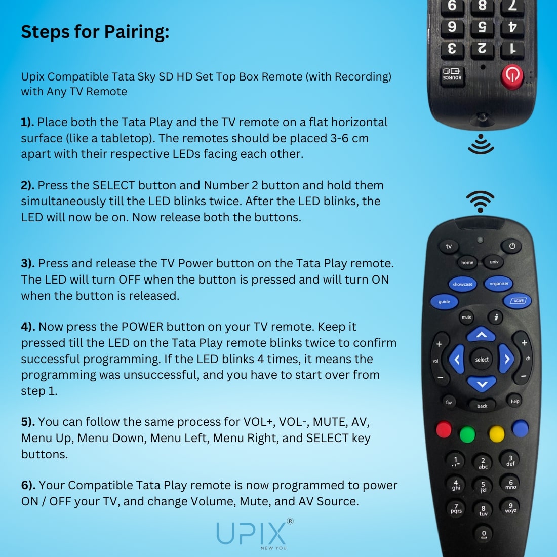 Upix Compatible Tata Sky DTH Remote No. 8 (No Recording)