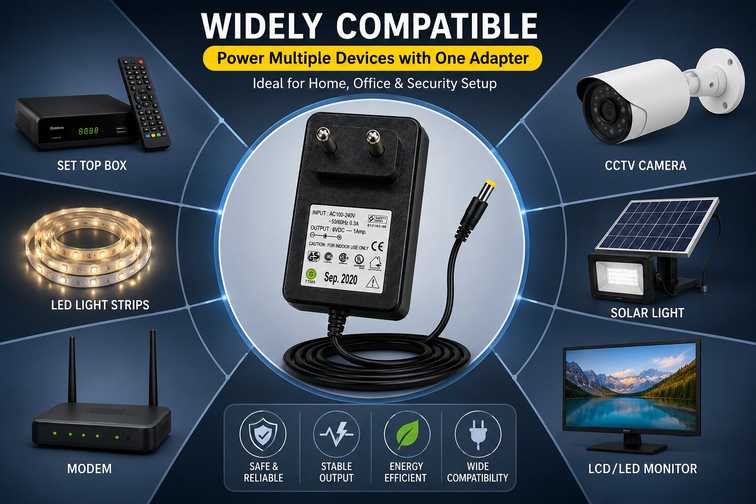 Upix 10V 1A DC Supply Power Adapter (with DC Pin)