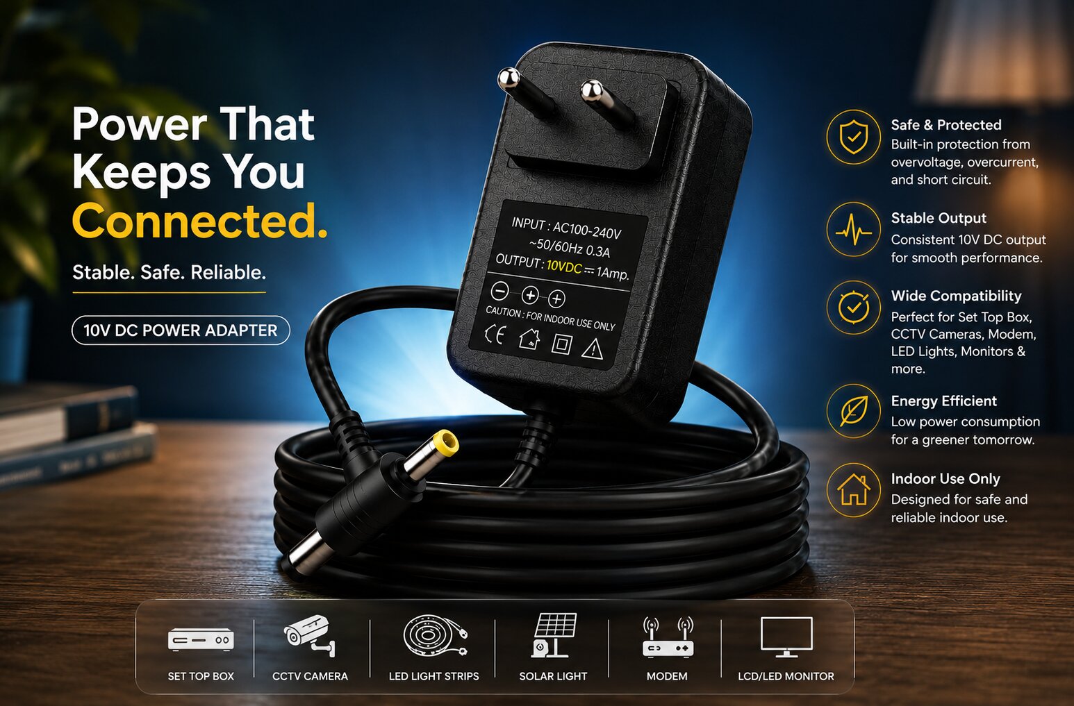 Upix 10V 1A DC Supply Power Adapter (with DC and Sony Pin)