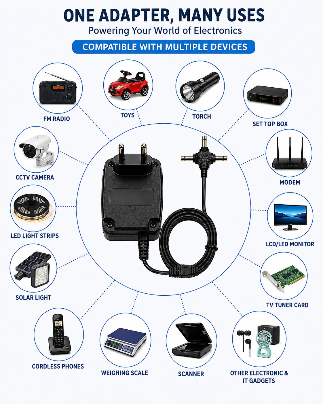 Upix 3V 500mA DC Supply Power Adapter (with 4 Pin)