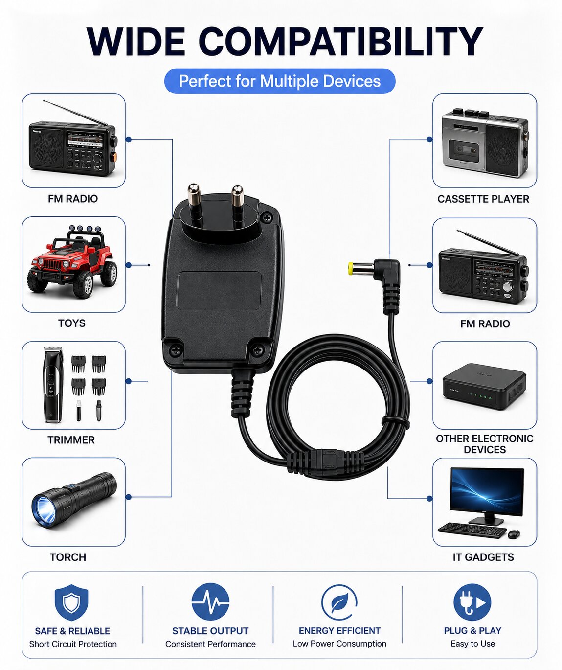 Upix 4.5V 500mA DC Supply Power Adapter (with 4 Pin)