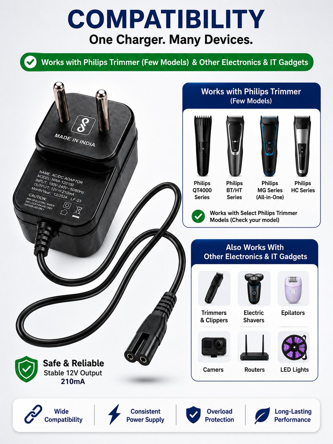 Upix 15V 360mA DC Power Adapter (with Trimmer Pin)