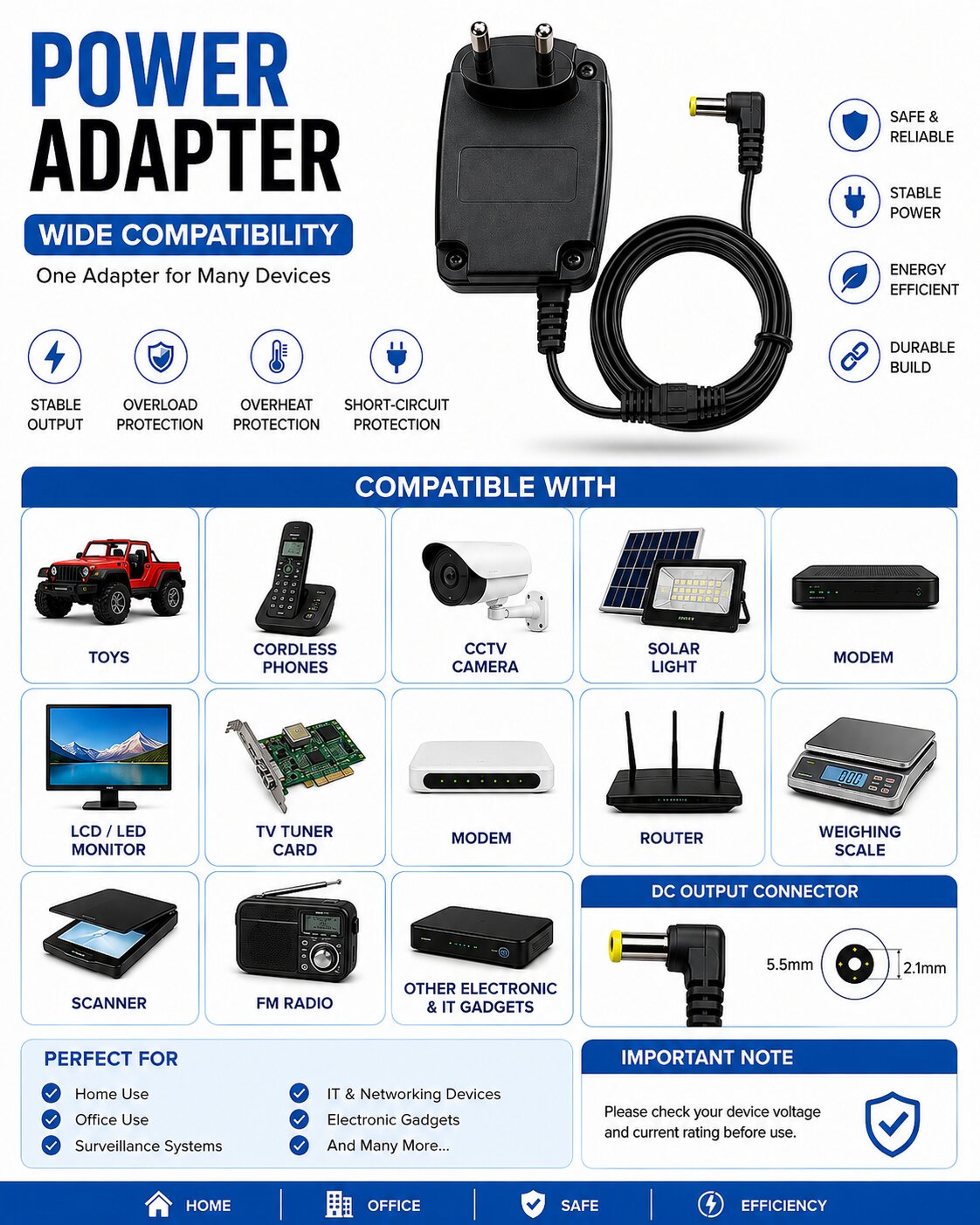 Upix 6V 500mA DC Supply Power Adapter (with DC Pin)