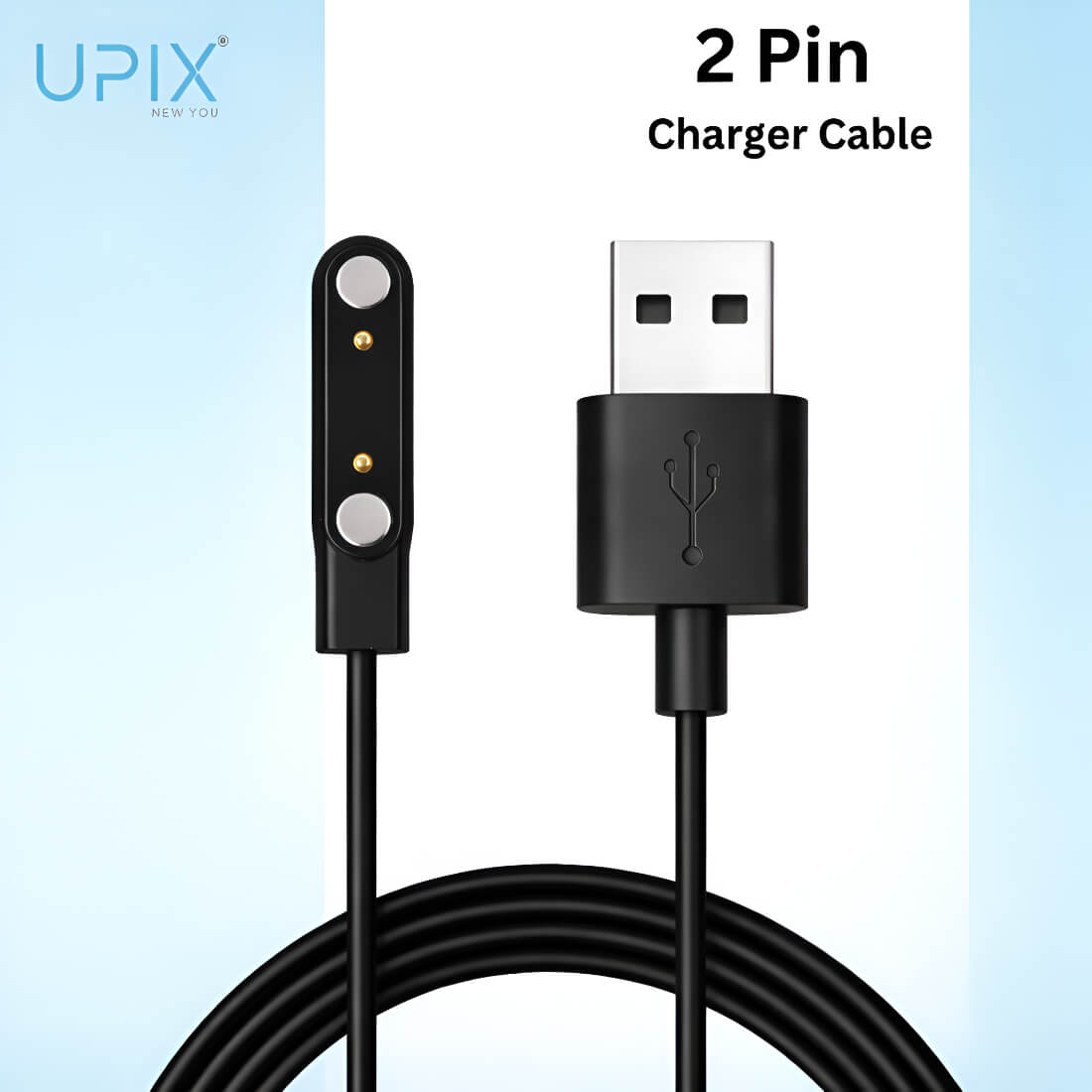 Upix Smartwatch Charging Cable 2 Pin (10mm Gap) | 5V USB Fast Charger Cable Only for Boat, Fire-Boltt Smartwatch (Not for All Models)