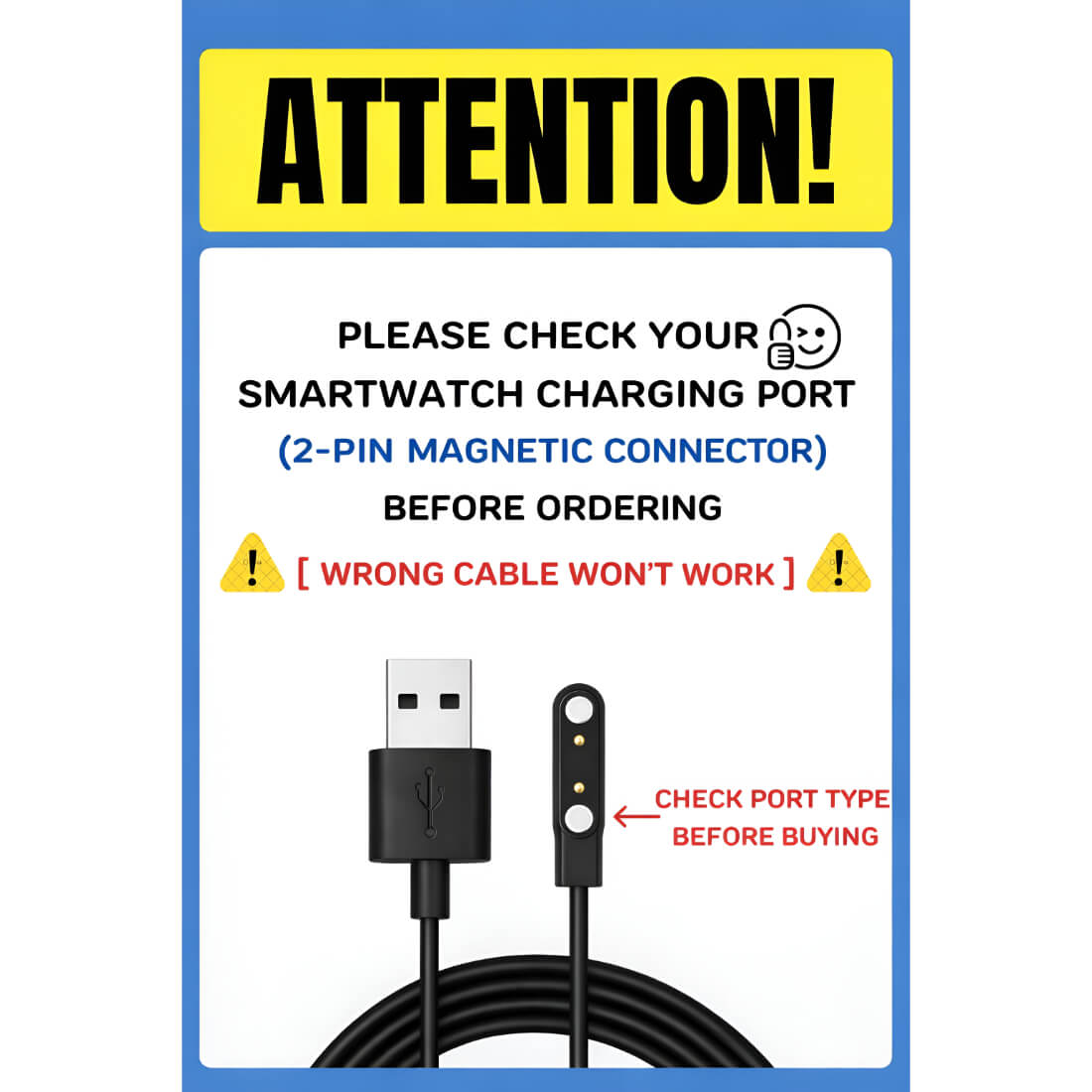 Upix Smartwatch Charging Cable 2 Pin (10mm Gap) | 5V USB Fast Charger Cable Only for Boat, Fire-Boltt Smartwatch (Not for All Models)
