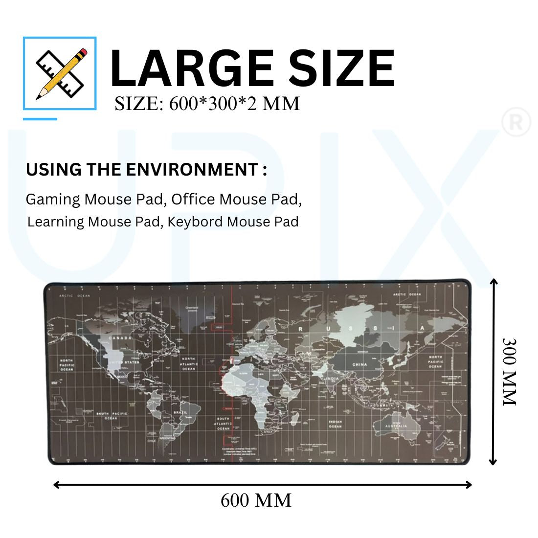 Upix World Map Large Extended Desk Mat 230 x 190 x 2mm Gaming Mouse Pad