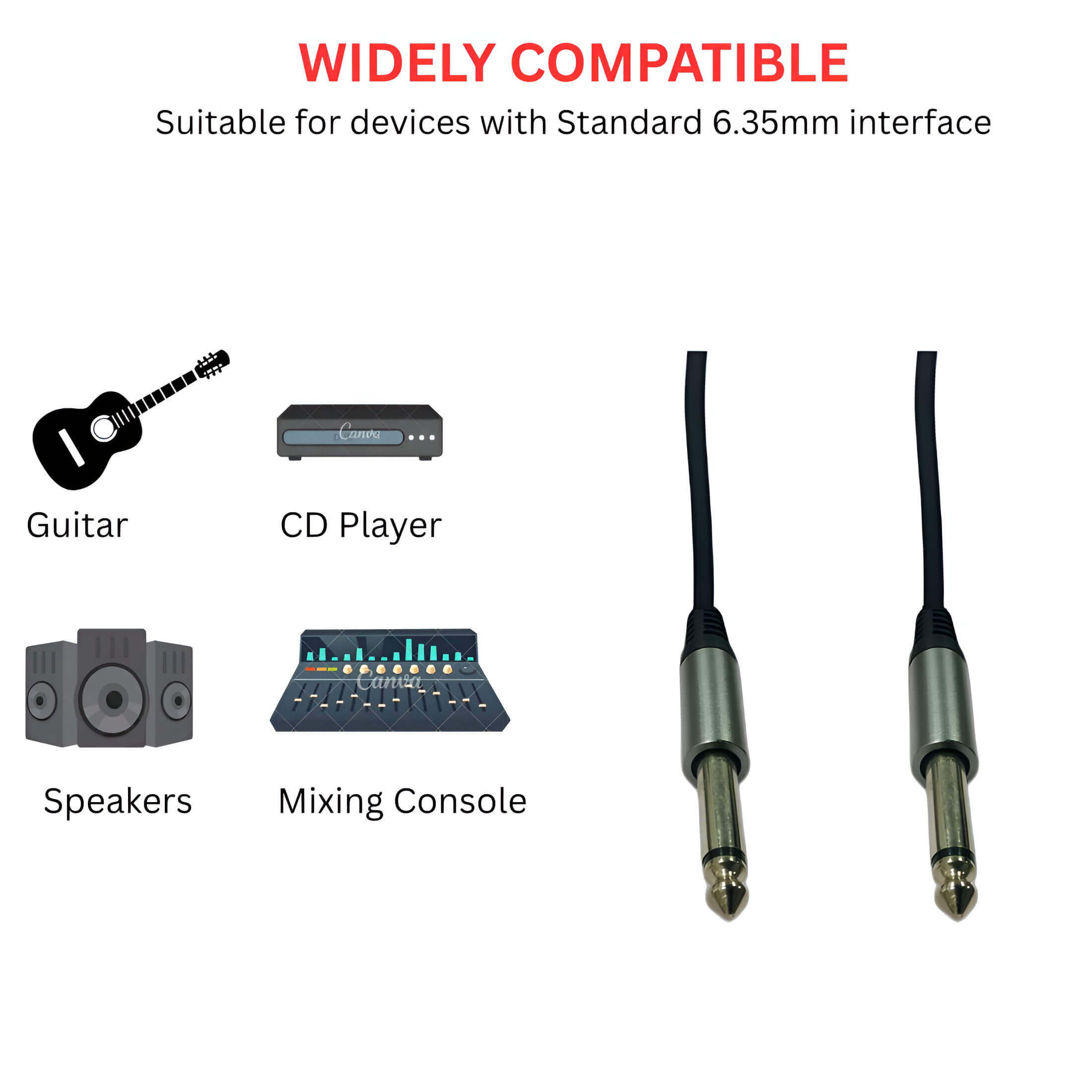 Upix Male to Male 6.35mm Amplifier to Amplifier Stereo Audio Cable 1.3 Metres