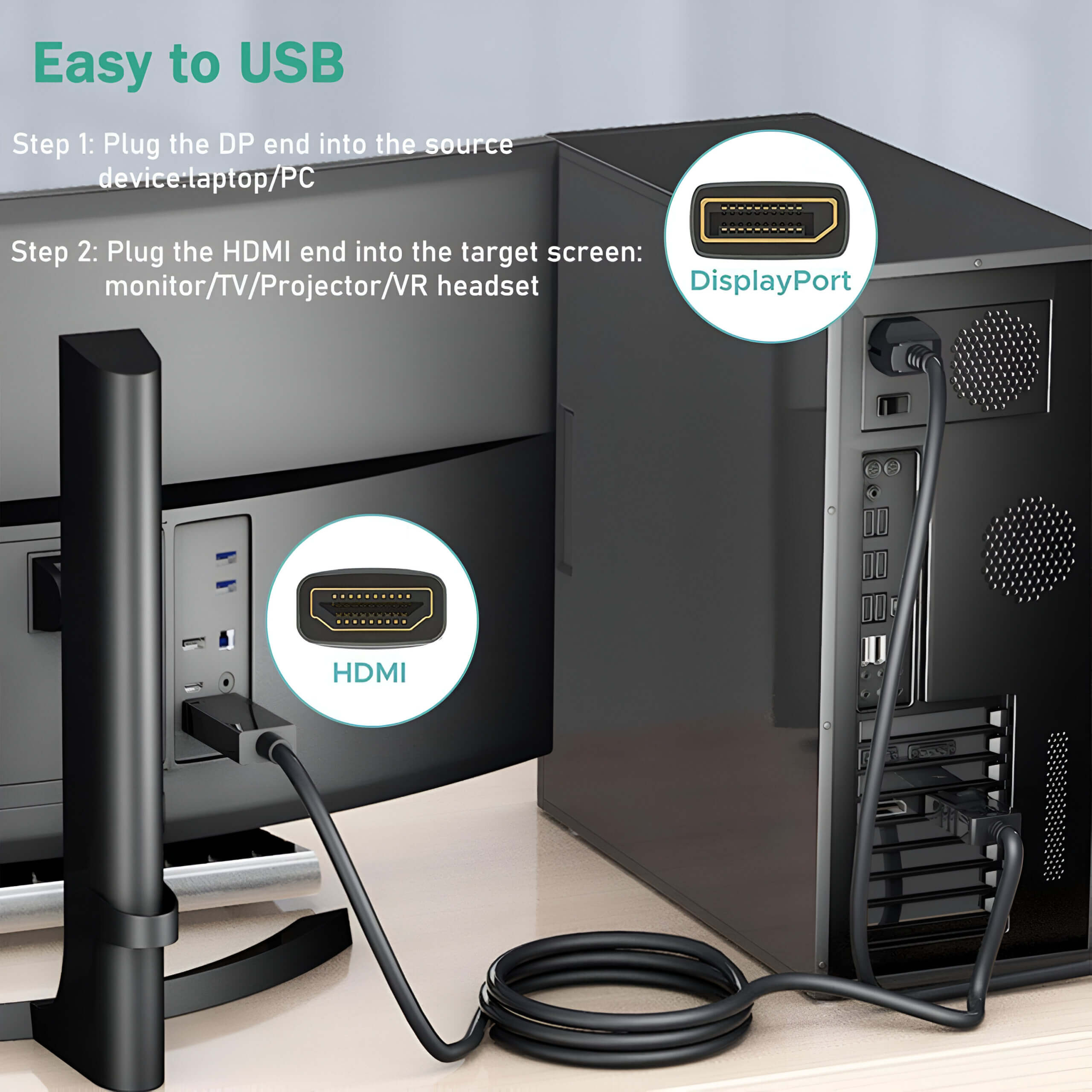 Upix 4K Display Port to HDMI Cable for Projector, Laptop, TV, Monitor, MacBook ? (1.5 Metres)