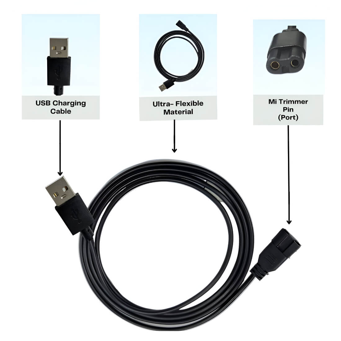 Upix USB Mi Trimmer Charging Cable 1 Meter, Compatible for Mi Trimmer (Works with 5V USB Adapter)
