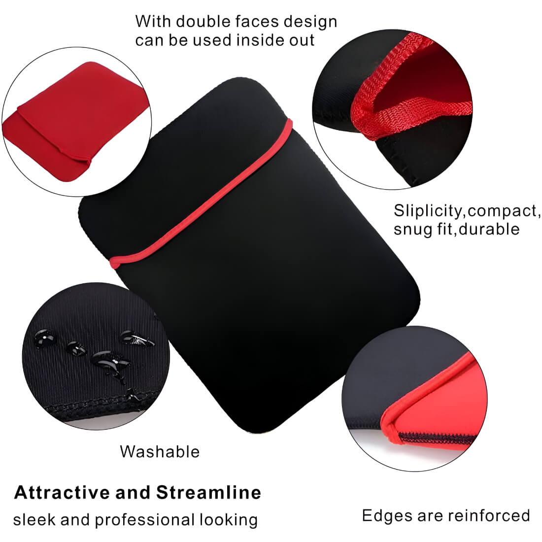 Upix Laptop Sleeve | Laptop Sleeve 10.5 inch, (Black + Red) for Men & Women  Laptop Bag