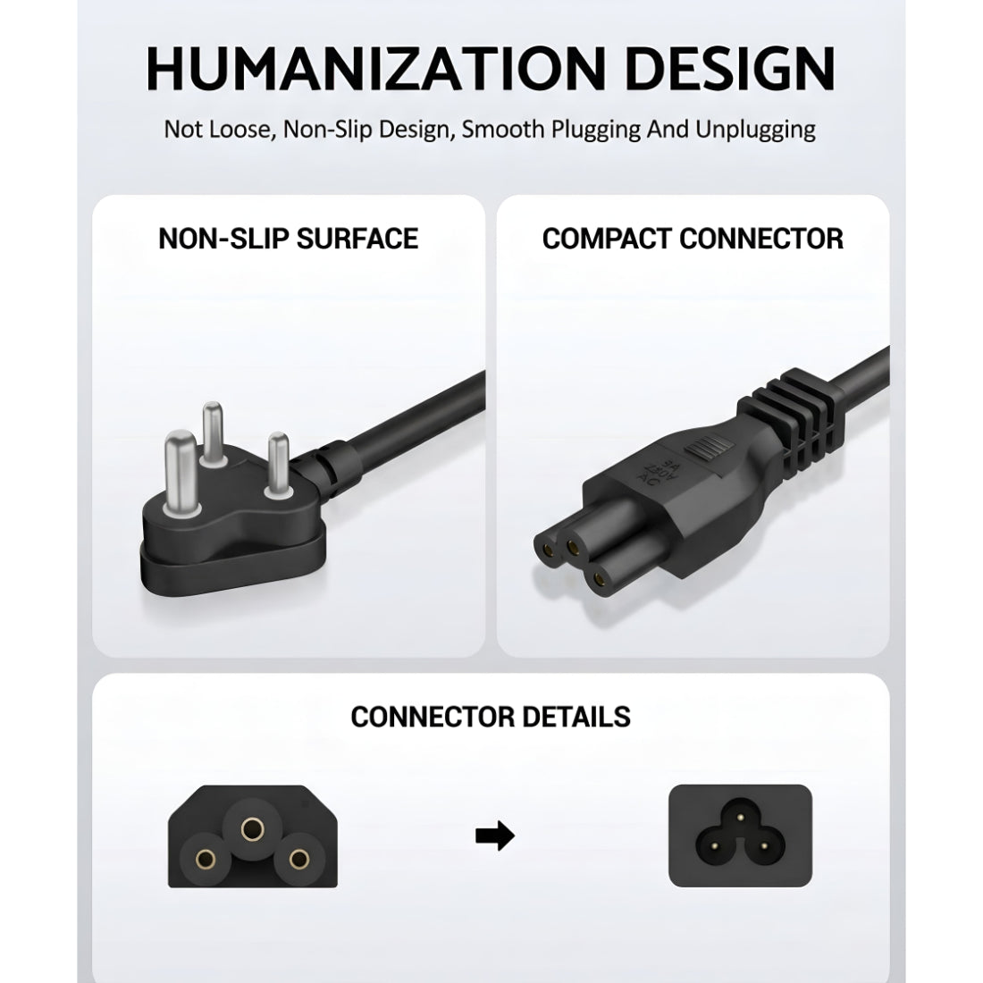 Upix 3 Pin Power Cord  for Laptop - 1.3 Meters