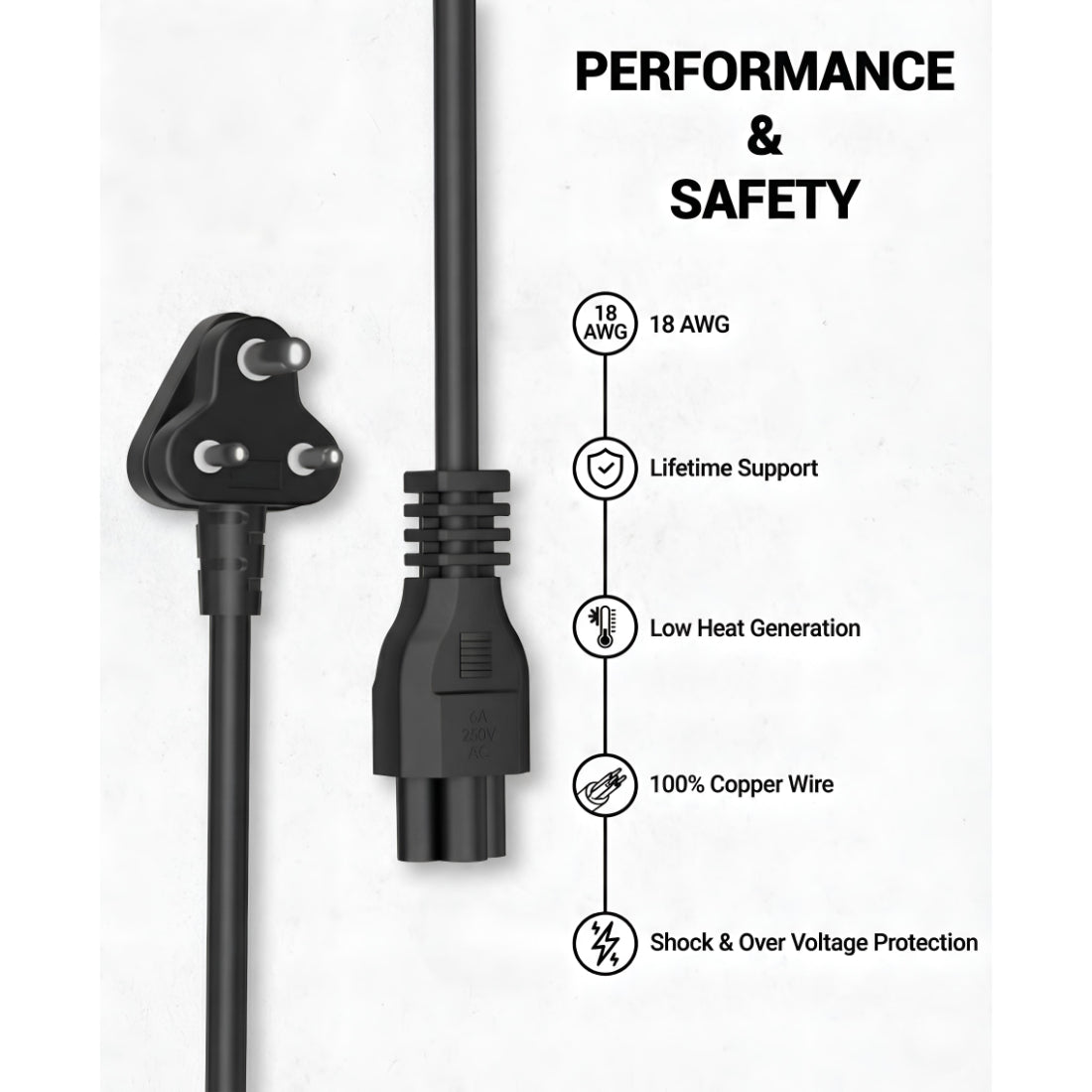 Upix 3 Pin Power Cord  for Laptop - 1.3 Meters