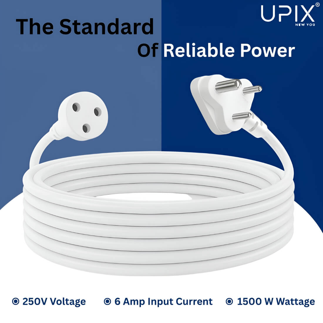 Upix 3 Pin Electric Extension Cord ? Expandable 6A Power Cord - 2.5 Metres, Suitable for Home, Office & Outdoor