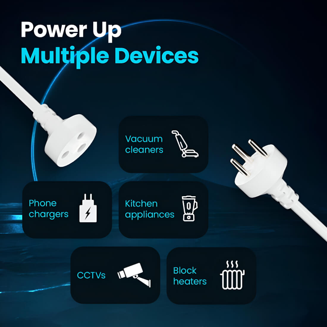 Upix 3 Pin Electric Extension Cord ? Expandable 6A Power Cord - 2.5 Metres, Suitable for Home, Office & Outdoor