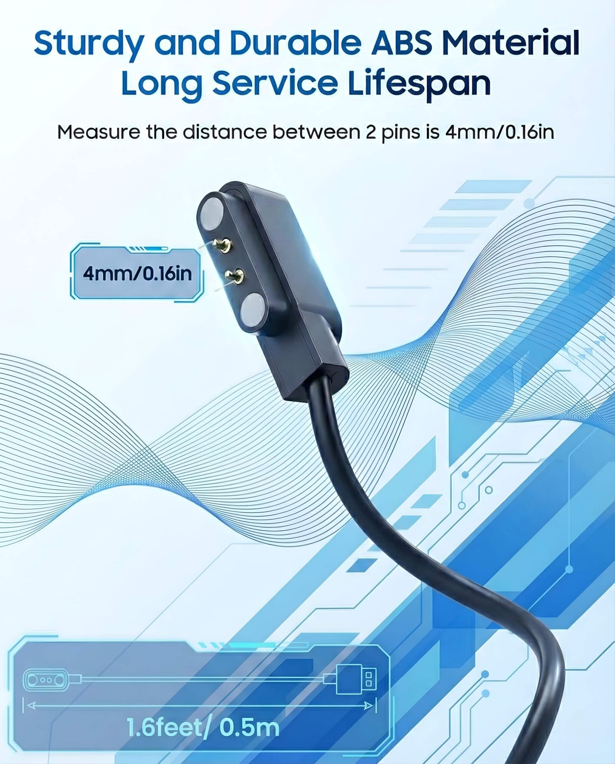 Upix Smartwatch USB All Type Charging Cable (Please match Cable Port before Ordering) (Works with 5V USB Adapter)