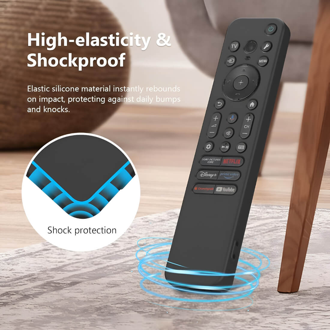 Upix Silicone Protective Cover for Sony Smart TV Remote – Soft Silicone Case Only (Black)