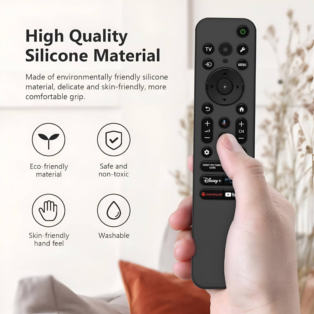 Upix Silicone Protective Cover for Sony Smart TV Remote – Soft Silicone Case Only (Black)
