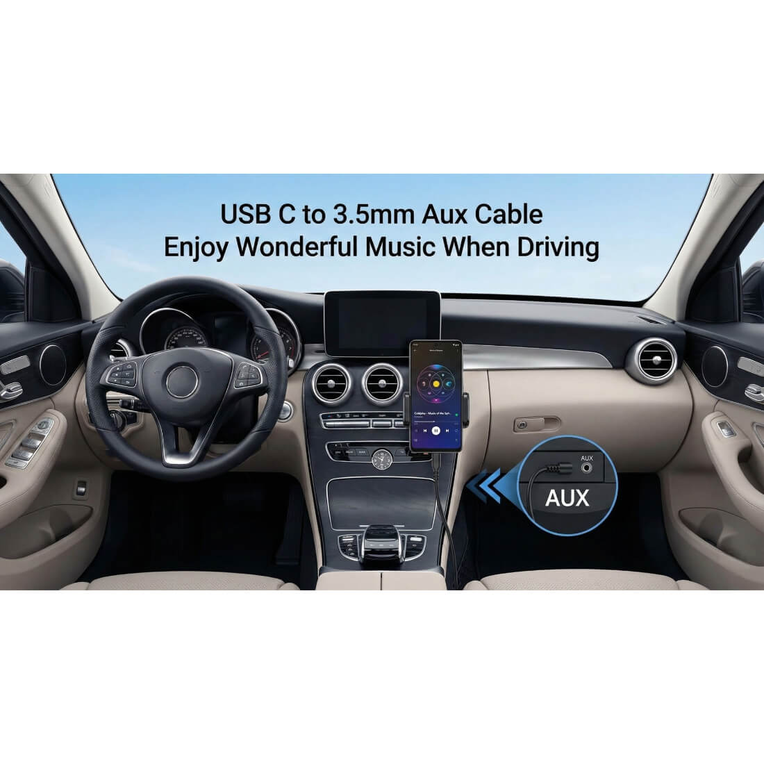 Upix USB-C to 3.5mm AUX Audio Cable for Car & Headphones | 1 Metre | Compatible with iPhone 16/15 Series, Galaxy S24, iPad Pro, Pixel