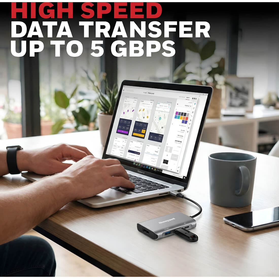 Upix USB-C to HDMI 3-in-1 Adapter | 4K@30Hz | 100W PD | Compatible with MacBook, iPad Pro, Laptop & Type-C Devices