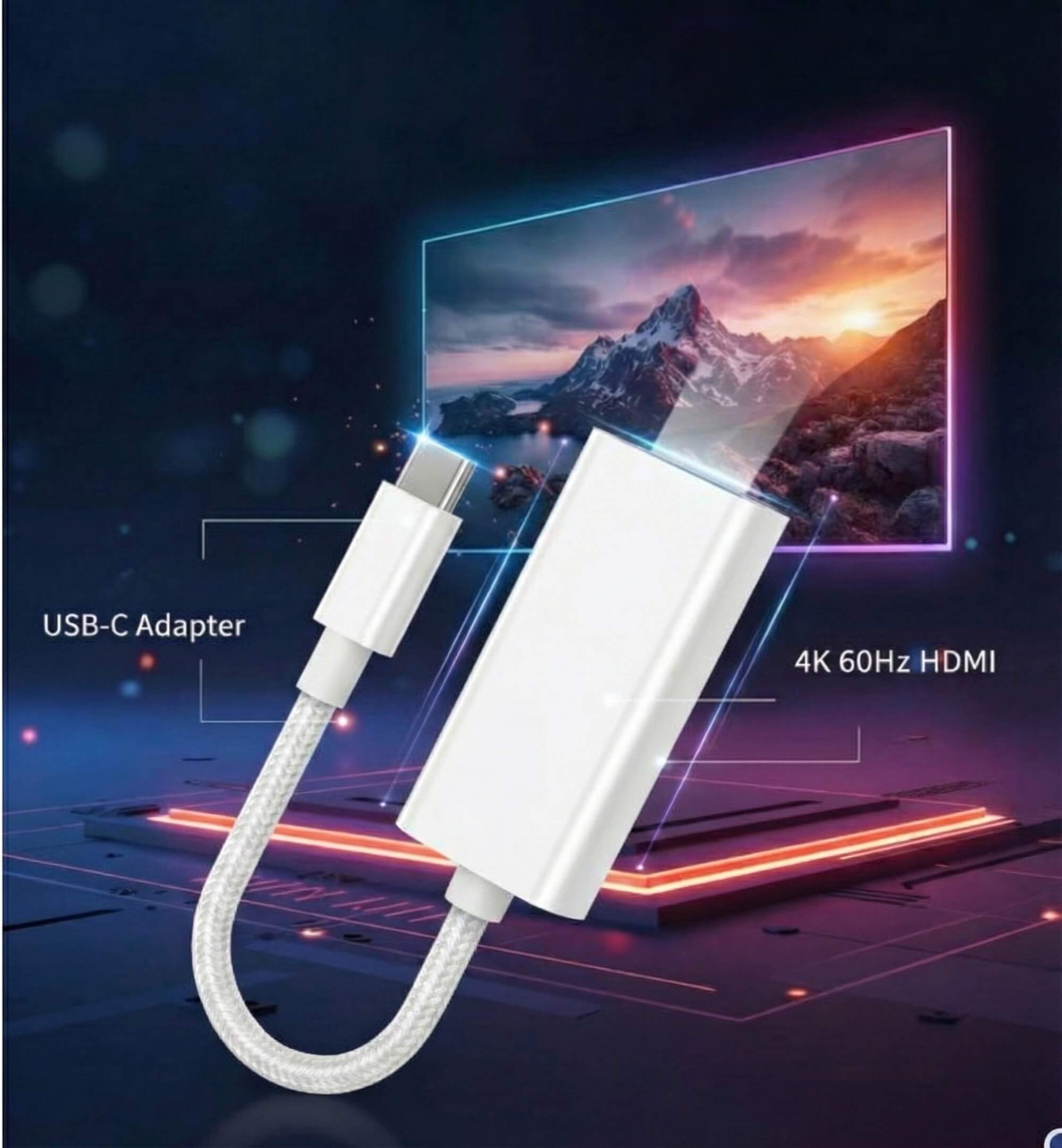 Upix USB-C to HDMI 4K Adapter, Thunderbolt 3 Compatible, Compatible for Laptop, Monitor, Smart TV & Projector